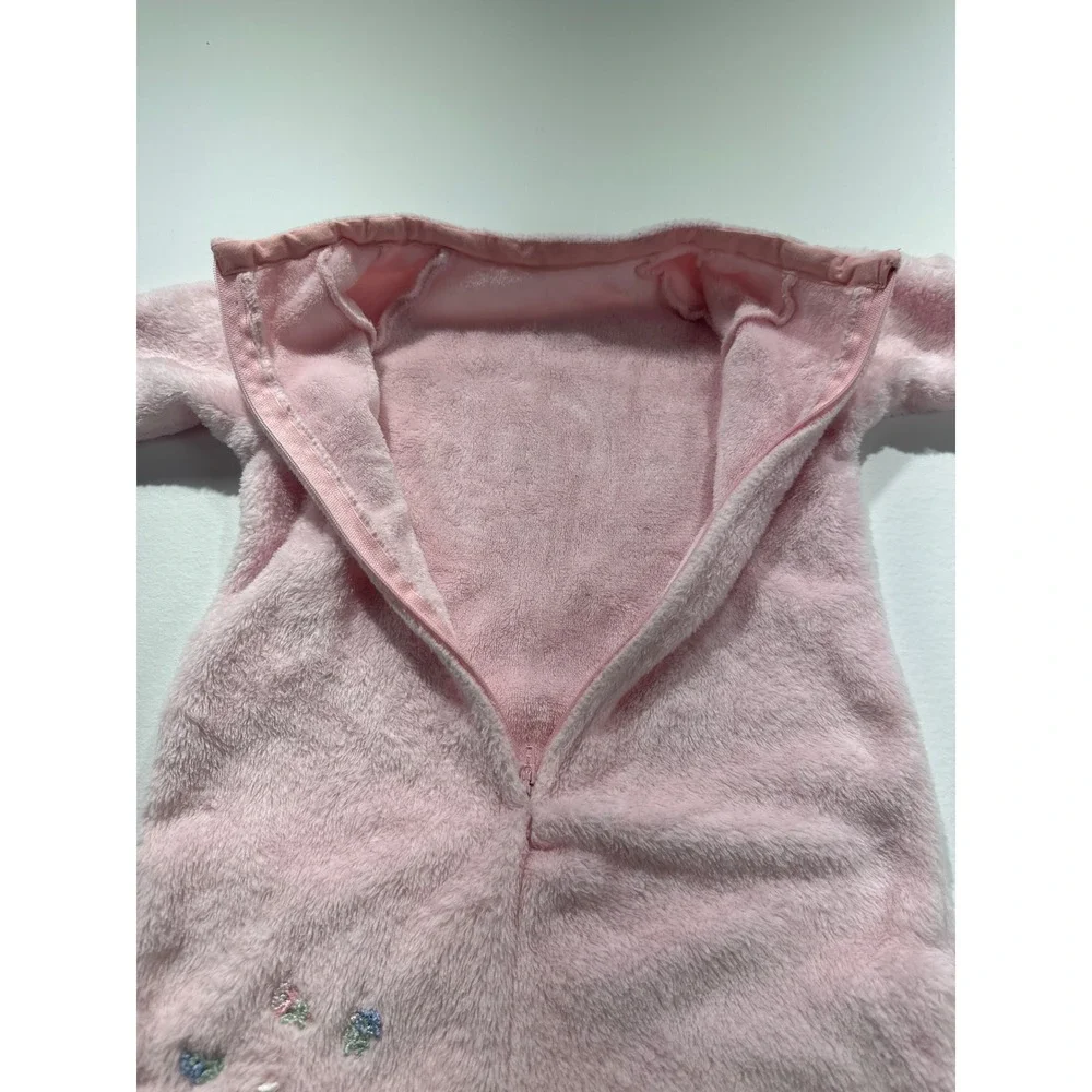 Vintage infant Pink Plush Fleece Sleep Sack Bunny Embroidered Wearable Blanket